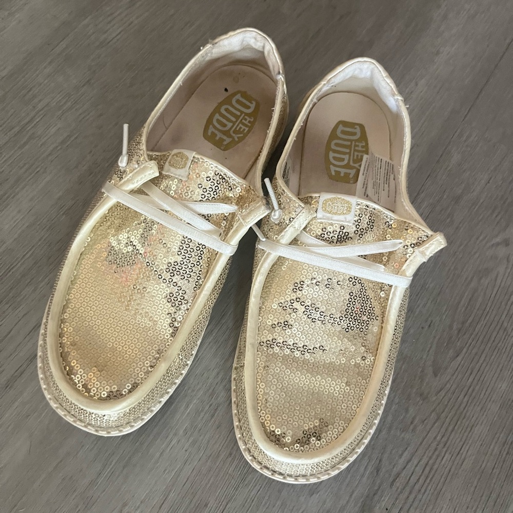 Hey Dude Sparkling Gold Sequin Loafers